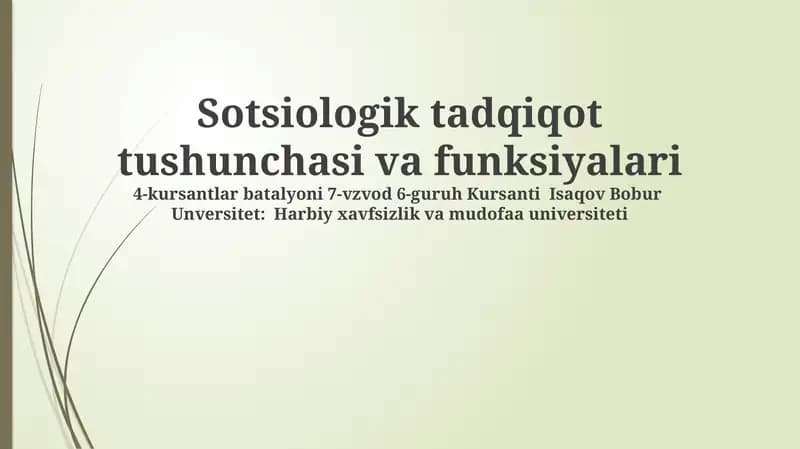 Sotsiologik tadqiqot tushunchasi va funksiyalari