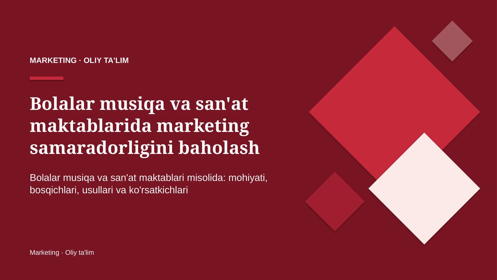 Bolalar musiqa va san'at maktablarida marketing samaradorligini baholash