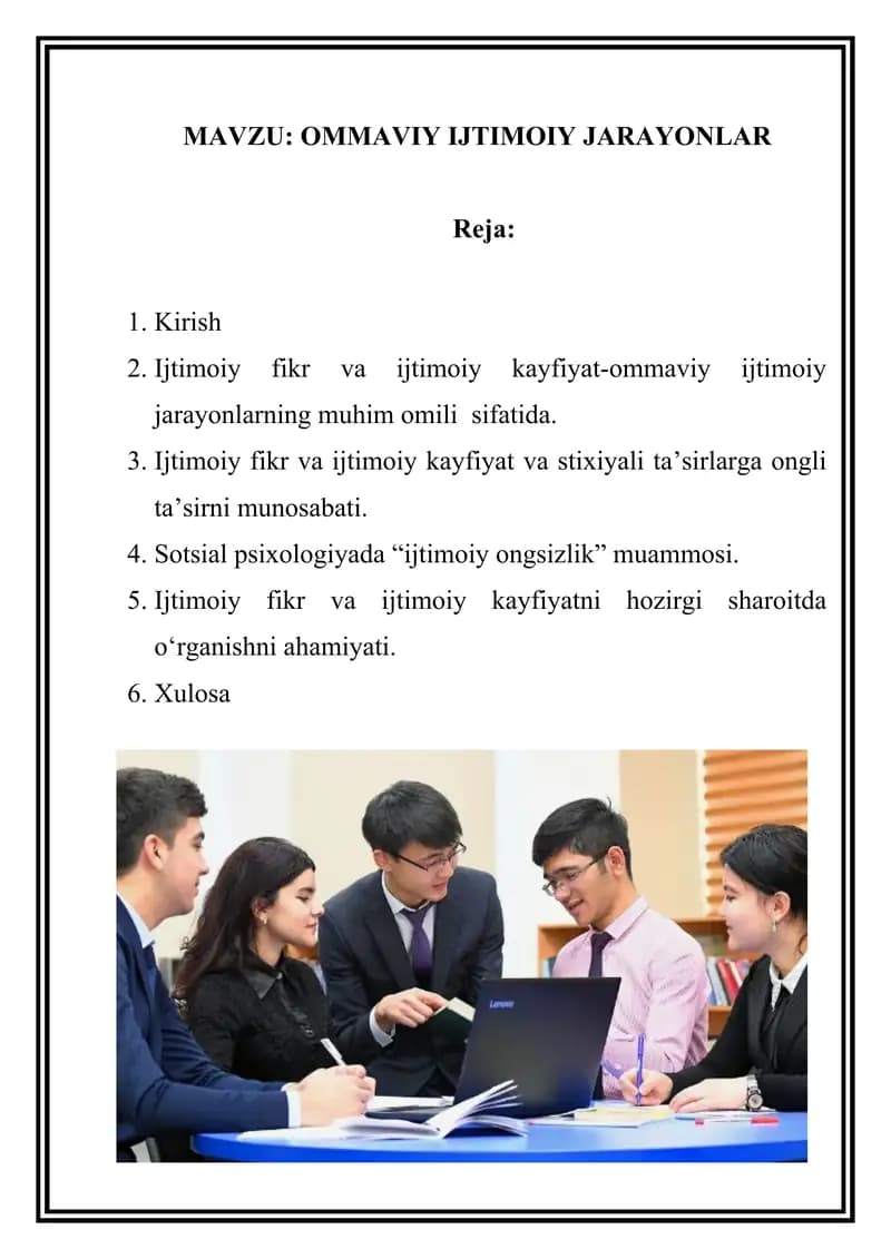 OMMAVIY IJTIMOIY JARAYONLAR