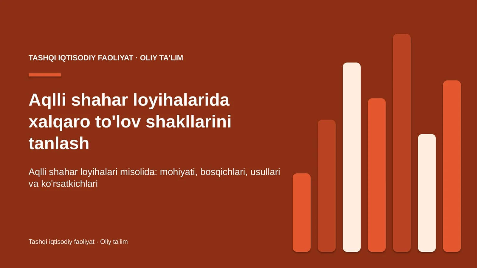 Aqlli shahar loyihalarida xalqaro to'lov shakllarini tanlash