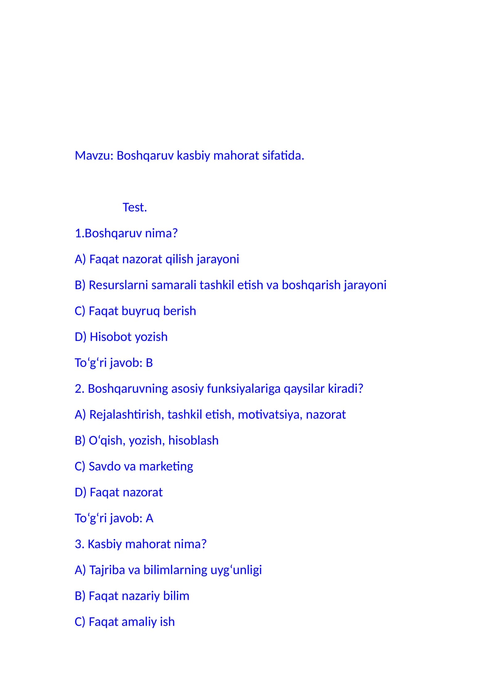 Boshqaruv kasbiy mahorat sifatida