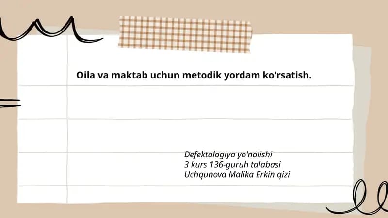 Oilaviy tarbiya va maktab o'quv jarayonini uyg'unlashtirish metodikalari