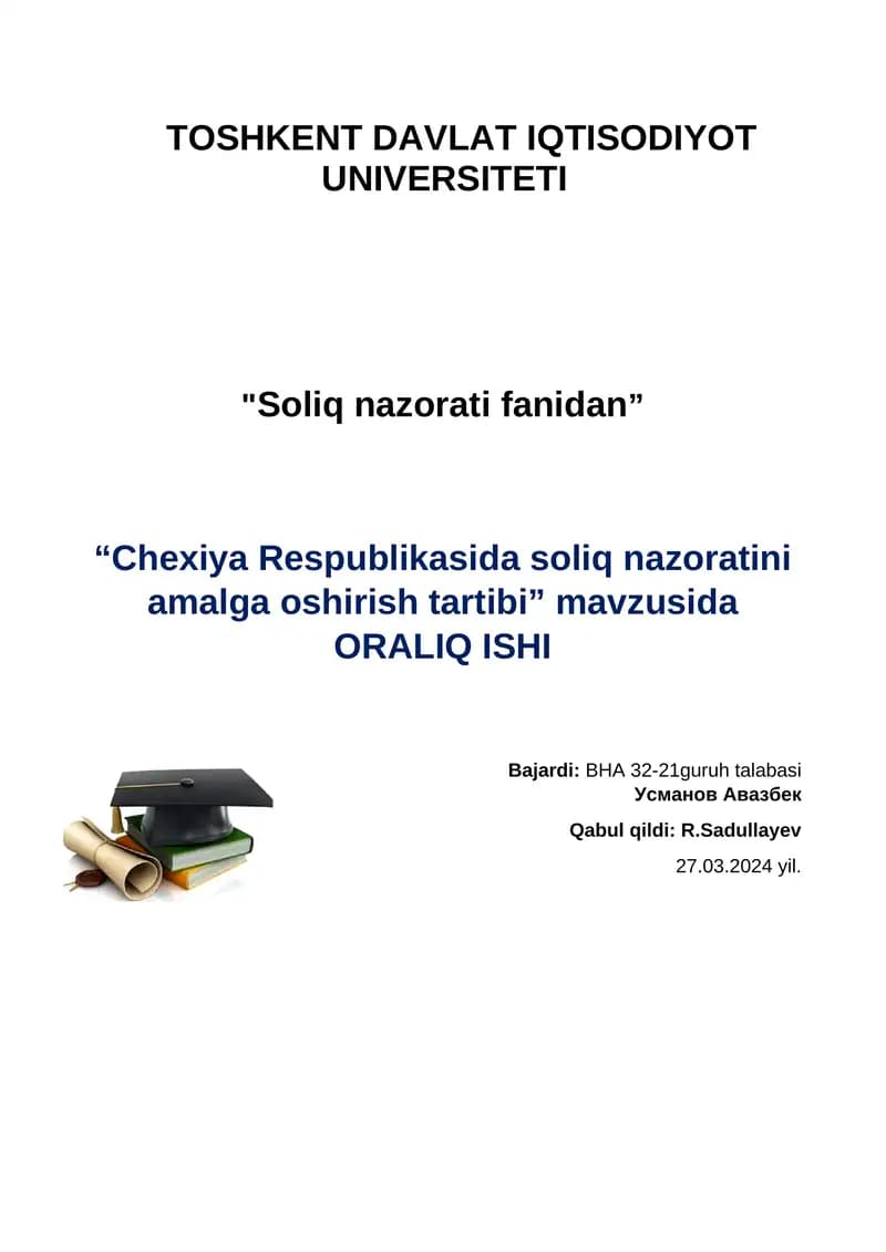 Chexiya Respublikasida soliq nazoratini amalga oshirish tartibi