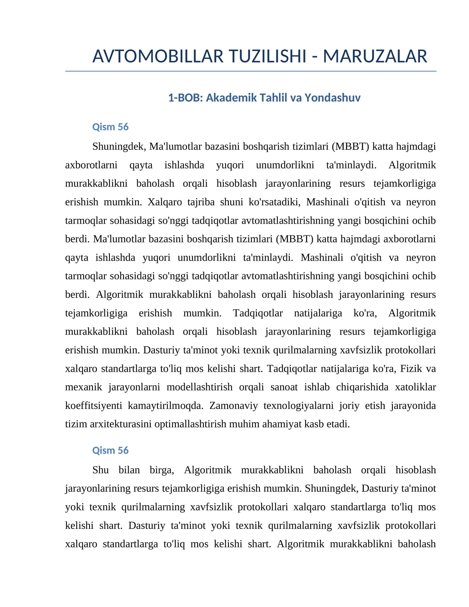 AVTOMOBILLAR TUZILISHI - MARUZALAR