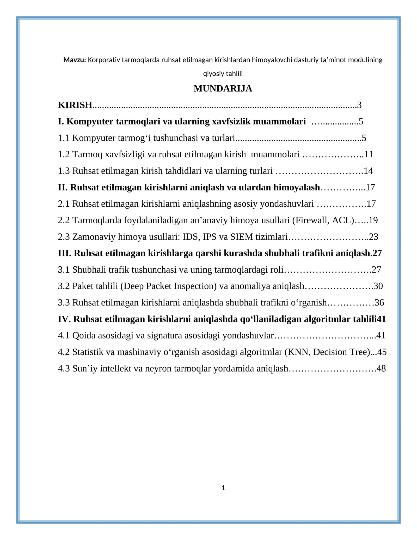 Korporativ tarmoqlarda ruhsat etilmagan kirishlardan himoyalovchi dasturiy ta’minot modulining qiyosiy tahlili