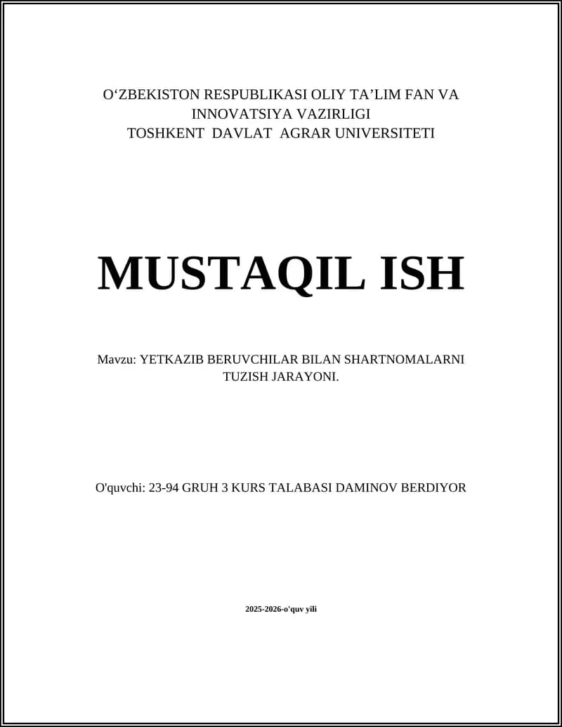 Yetkazib beruvchilarni tanlash mezonlari va tahlili