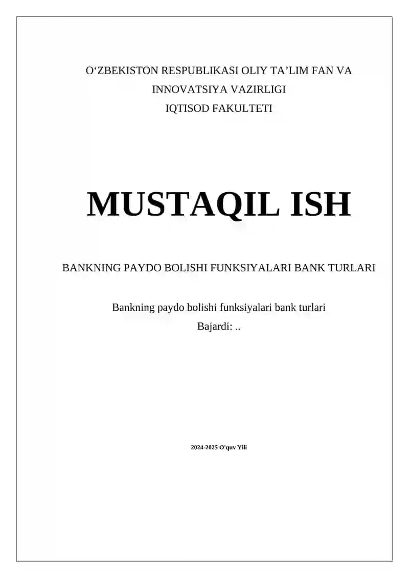 Bankning Paydo Bolishi Funksiyalari Bank Turlari