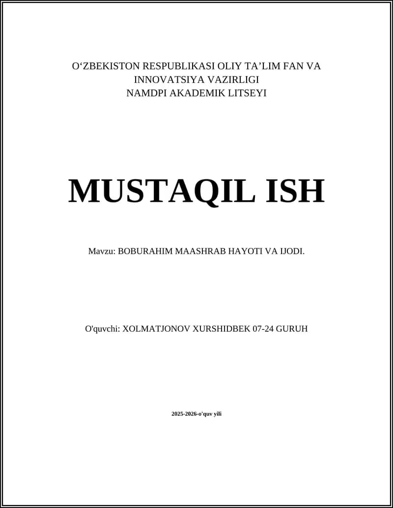 Boburahim Maashrab Hayoti va Ijodi