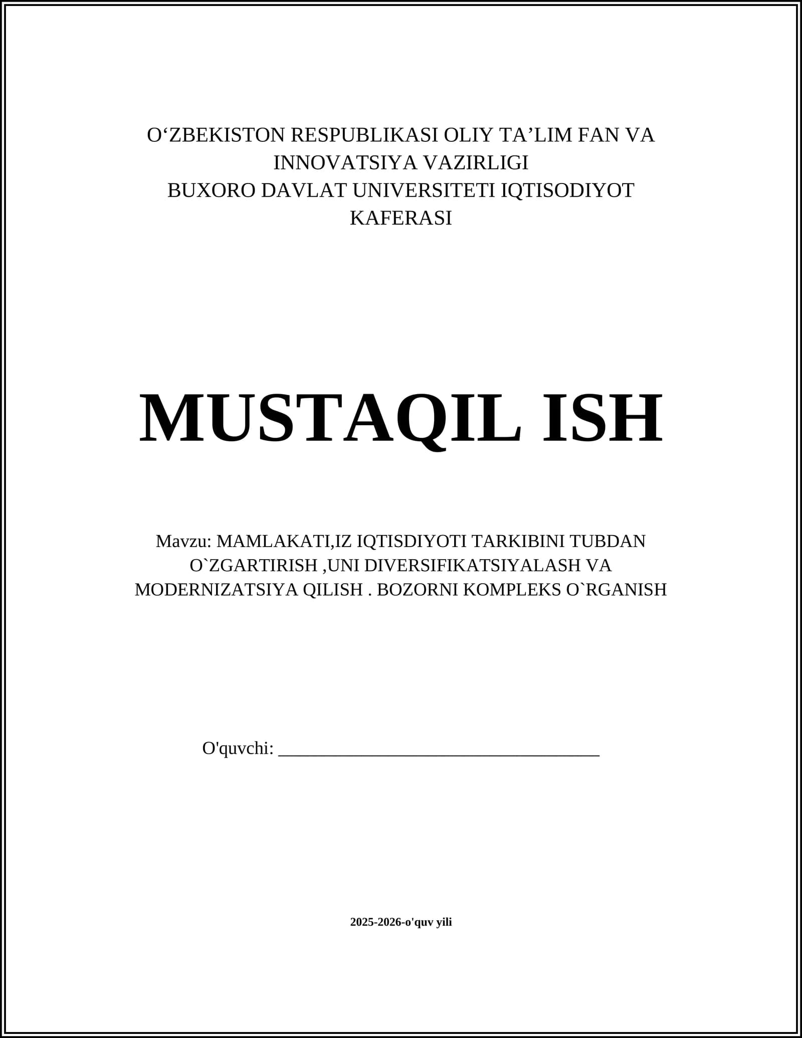 Mamlakat iqtisodiyoti tarkibini tubdan o'zgartirish va diversifikatsiya strategiyalari