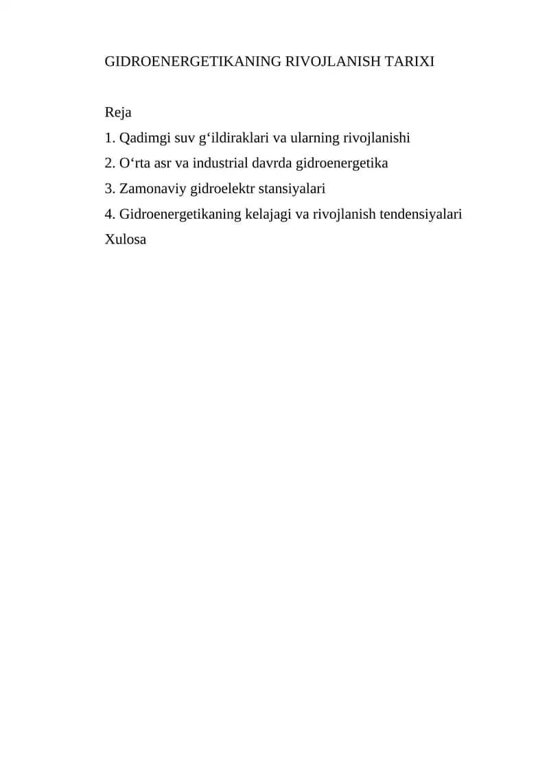 GIDROENERGETIKANING RIVOJLANISH TARIXI