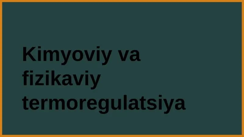 Kimyoviy Termoregulatsiya