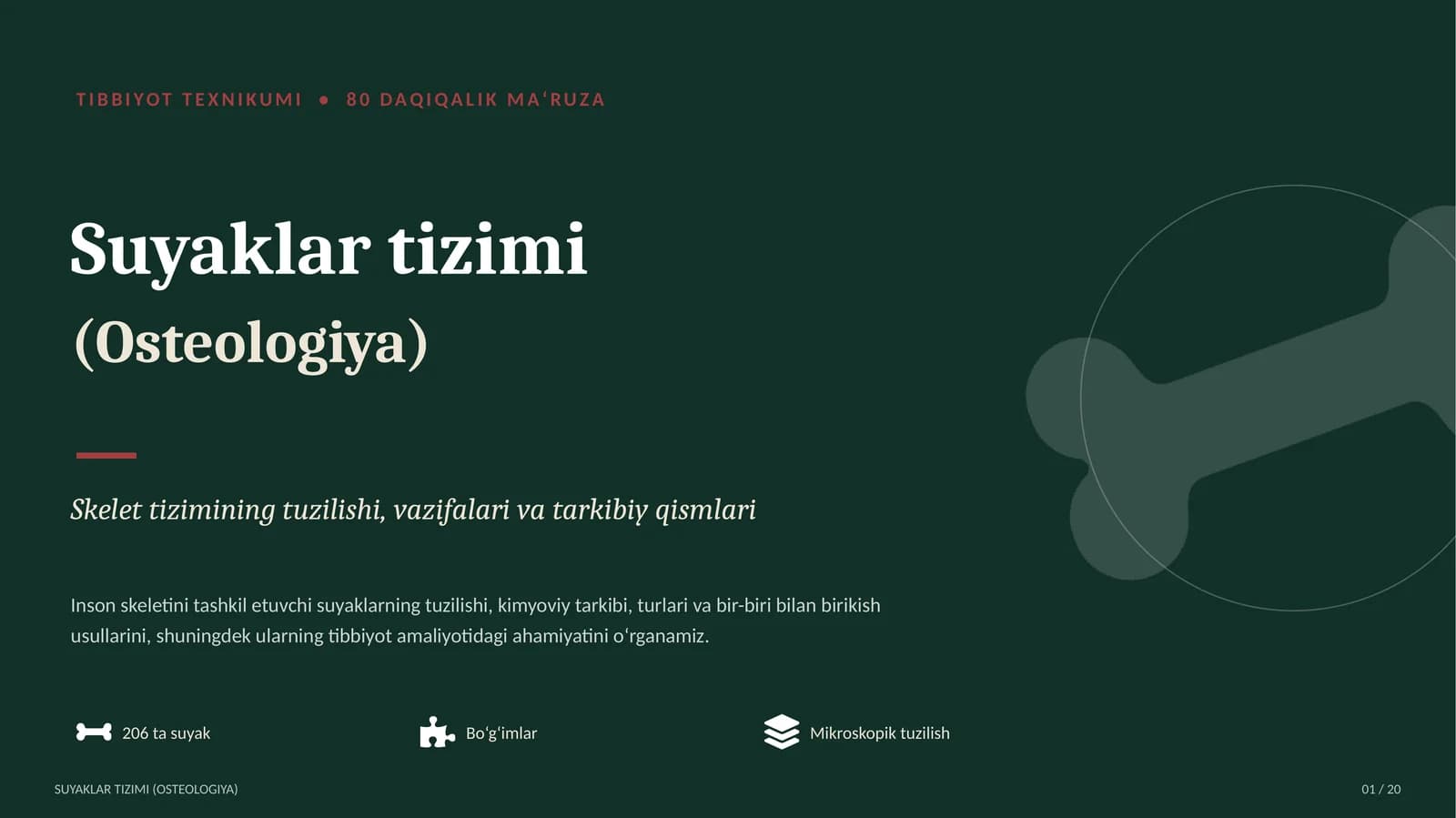 Tibbiyot Texnikumi - Suyaklar tizimi (Osteologiya)