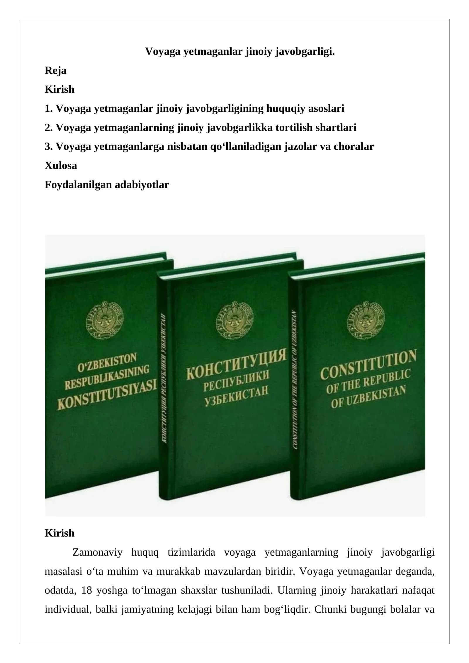Voyaga yetmaganlar jinoiy javobgarligi