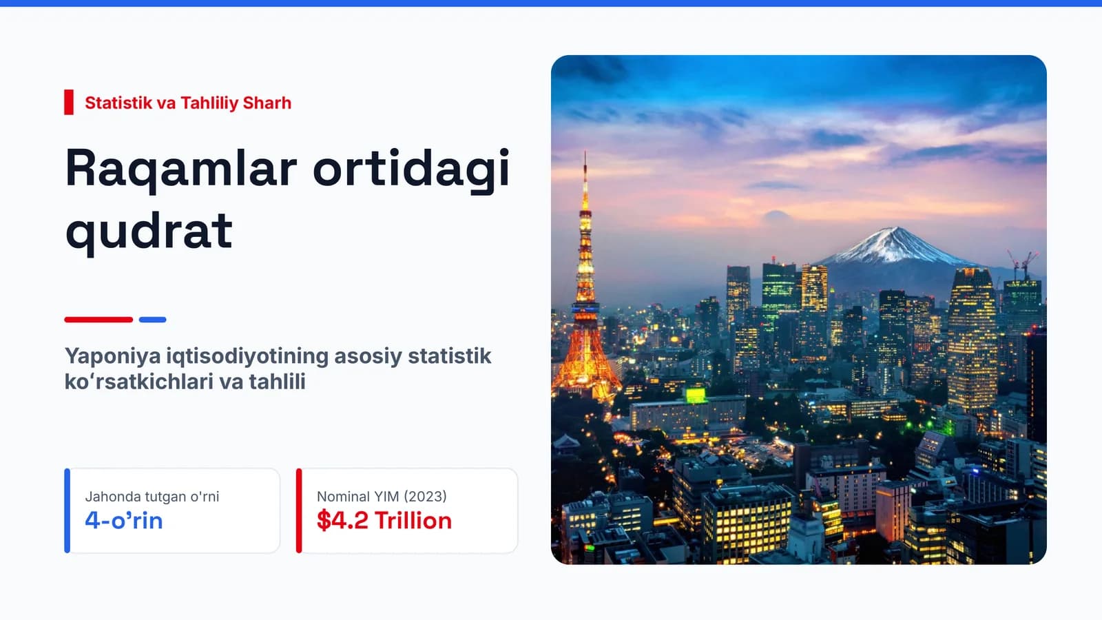 Raqamlar ortidagi qudrat: Yaponiya iqtisodiyotining asosiy statistik koʻrsatkichlari va tahlili