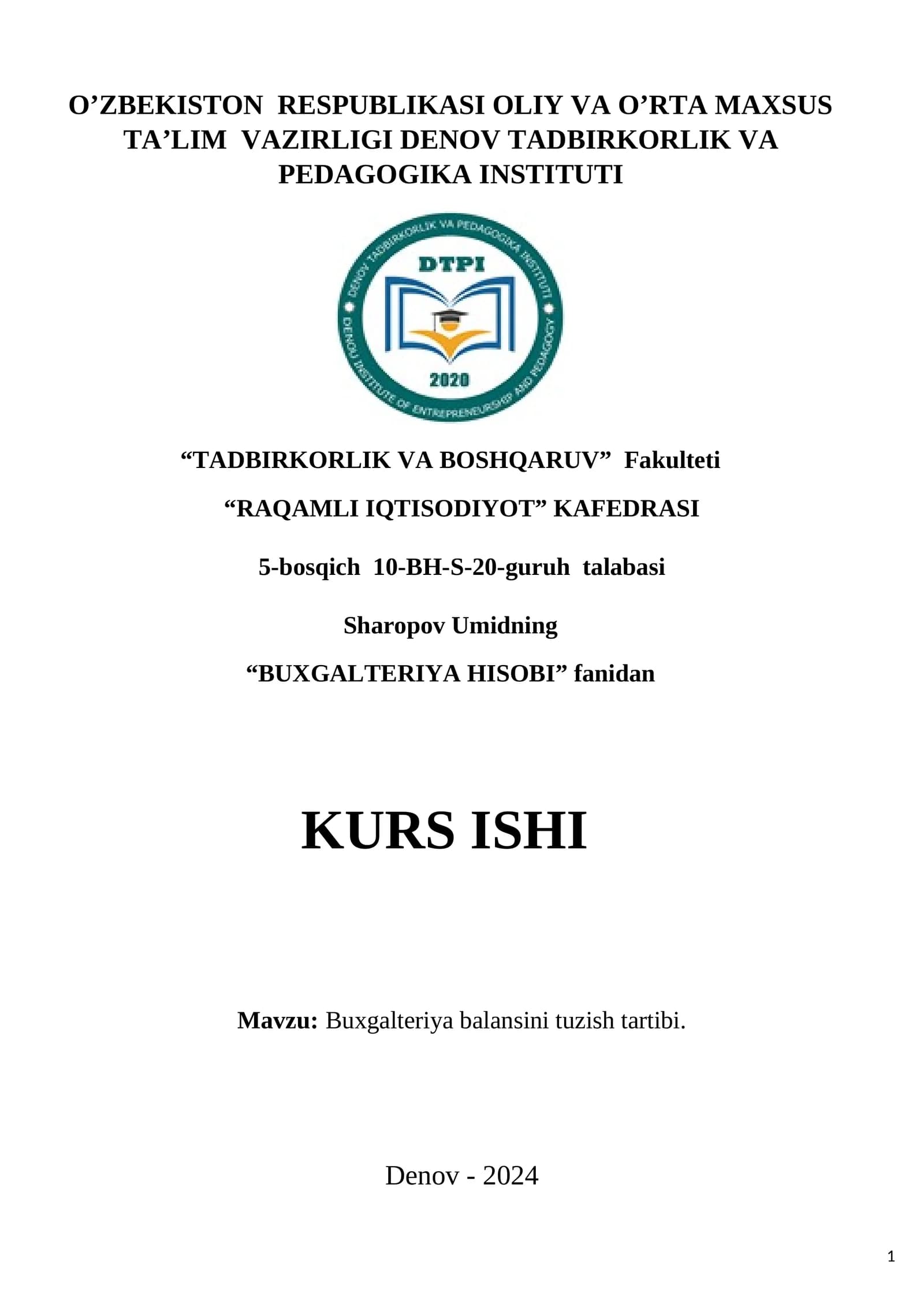 Buxgalteriya balansini tuzish tartibi