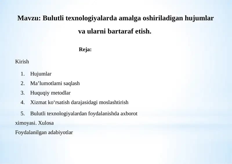 Bulutli texnologiyalarda amalga oshiriladigan hujumlar
