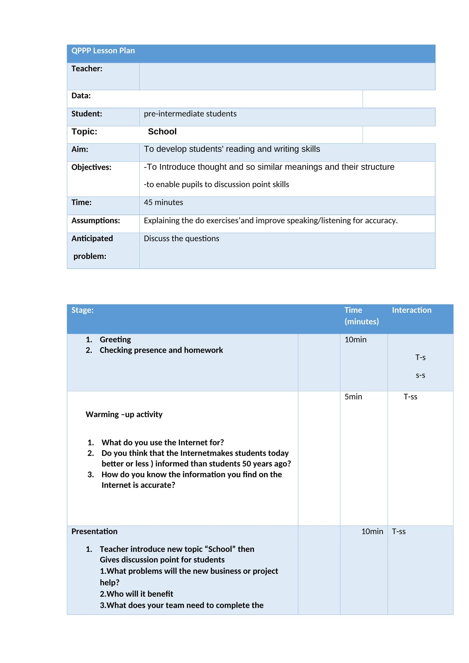 QPPP Lesson Plan