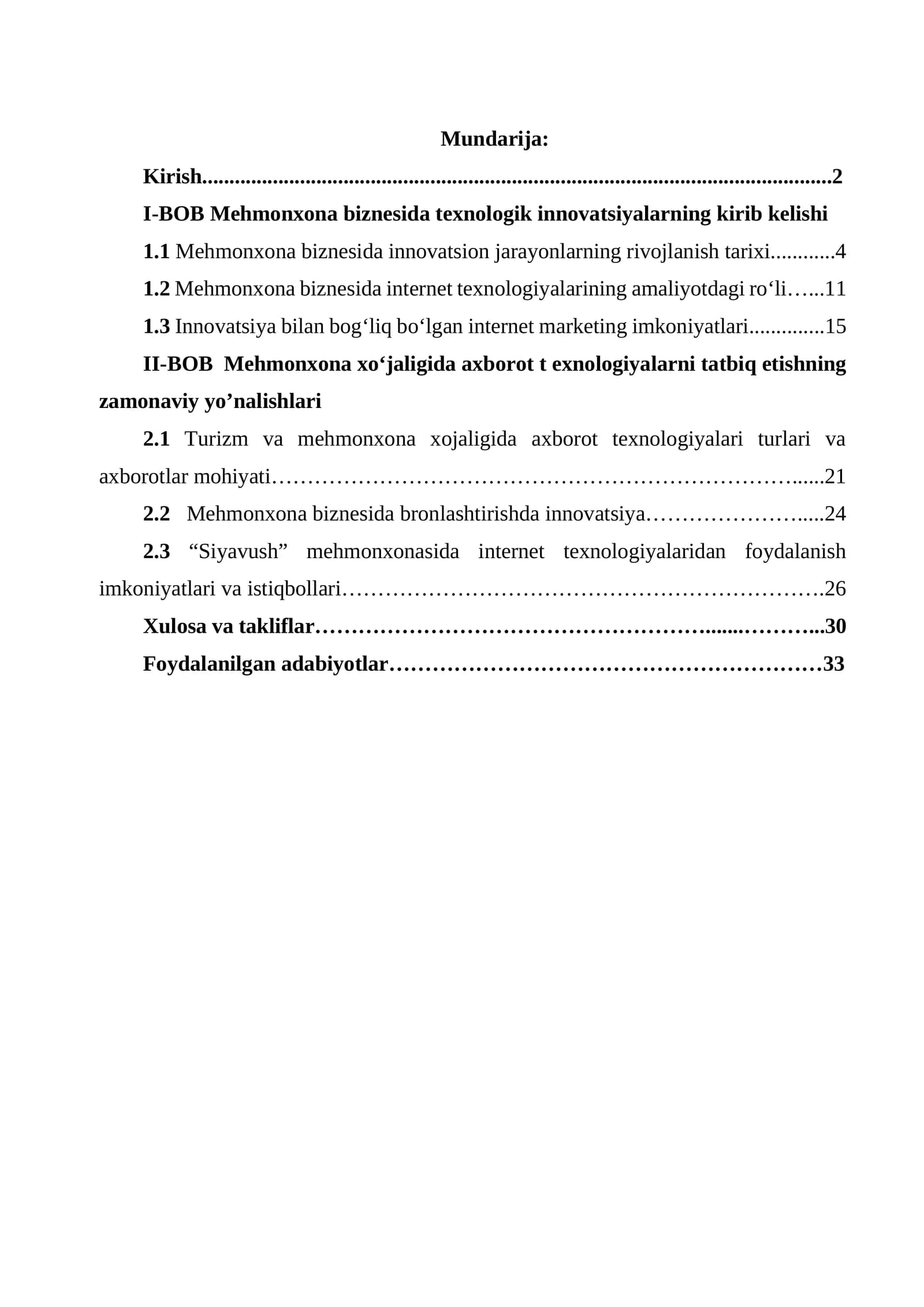 Mehmonxona biznesida texnologik innovatsiyalarning kirib kelishi