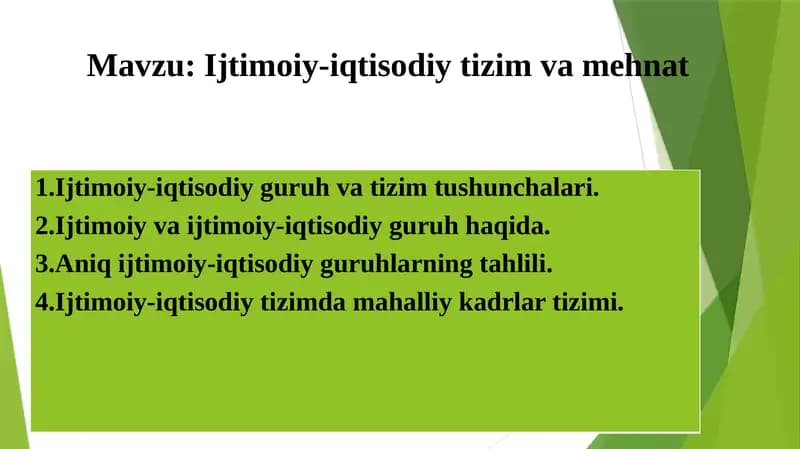 Ijtimoiy-iqtisodiy tizim va mehnat