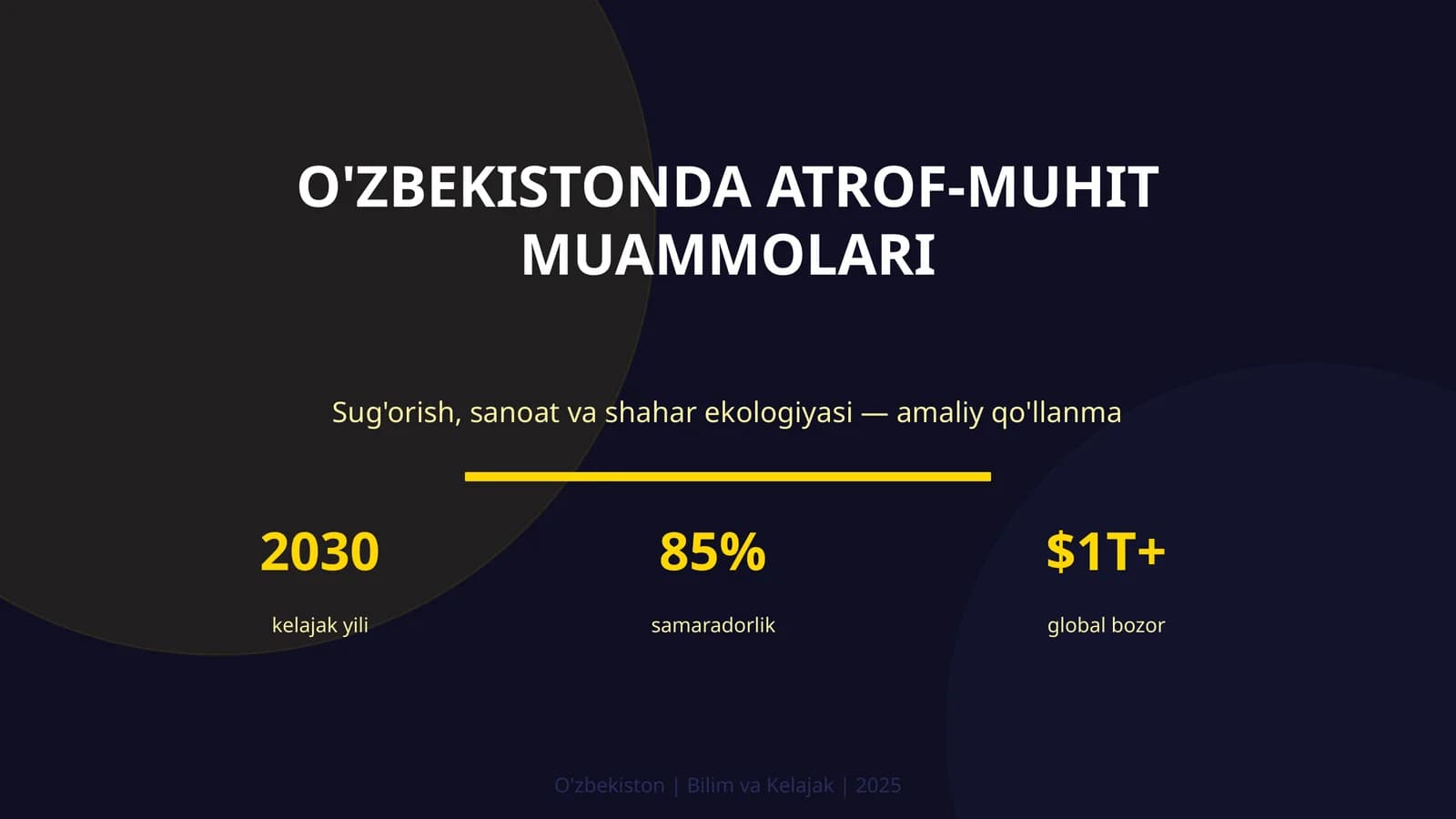 O'zbekistonda atrof-muhit muammolari Sug'orish, sanoat va shahar ekologiyasi - amaliy qo'llanma 2030