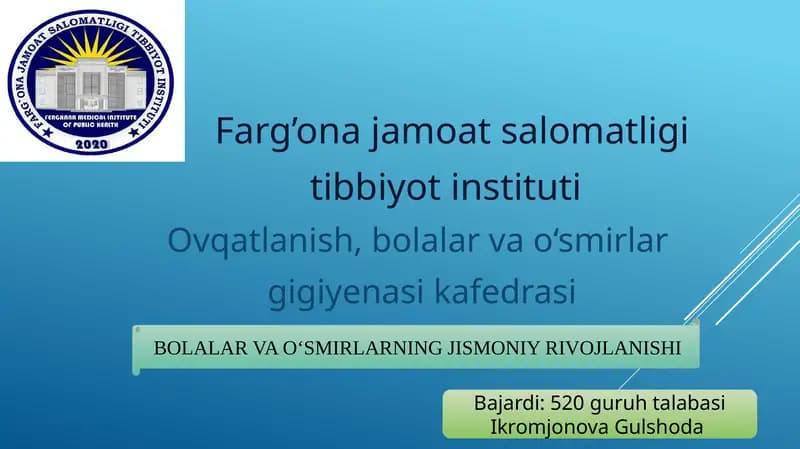 Bolalarda patologik jarayonlarning rivojlanishi