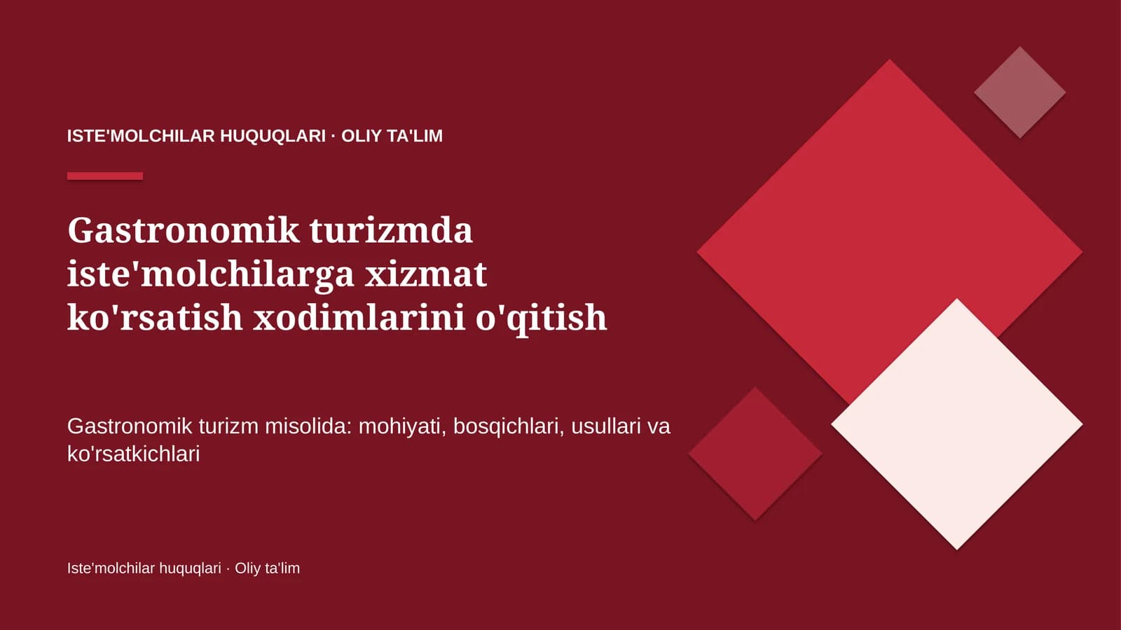 gastronomik turizmda iste'molchilarga xizmat ko'rsatish xodimlarini o'qitish 2745