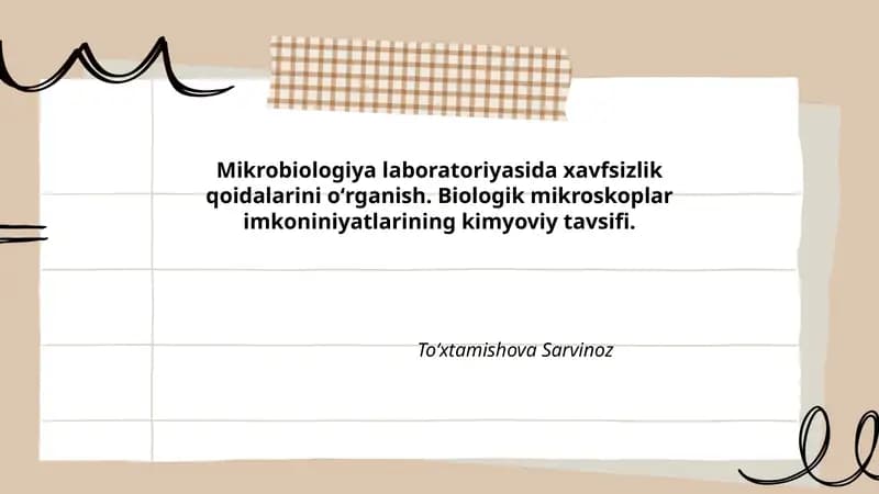 Mikrobiologiya laboratoriyasida xavfsizlik qoidalarini o'rganish