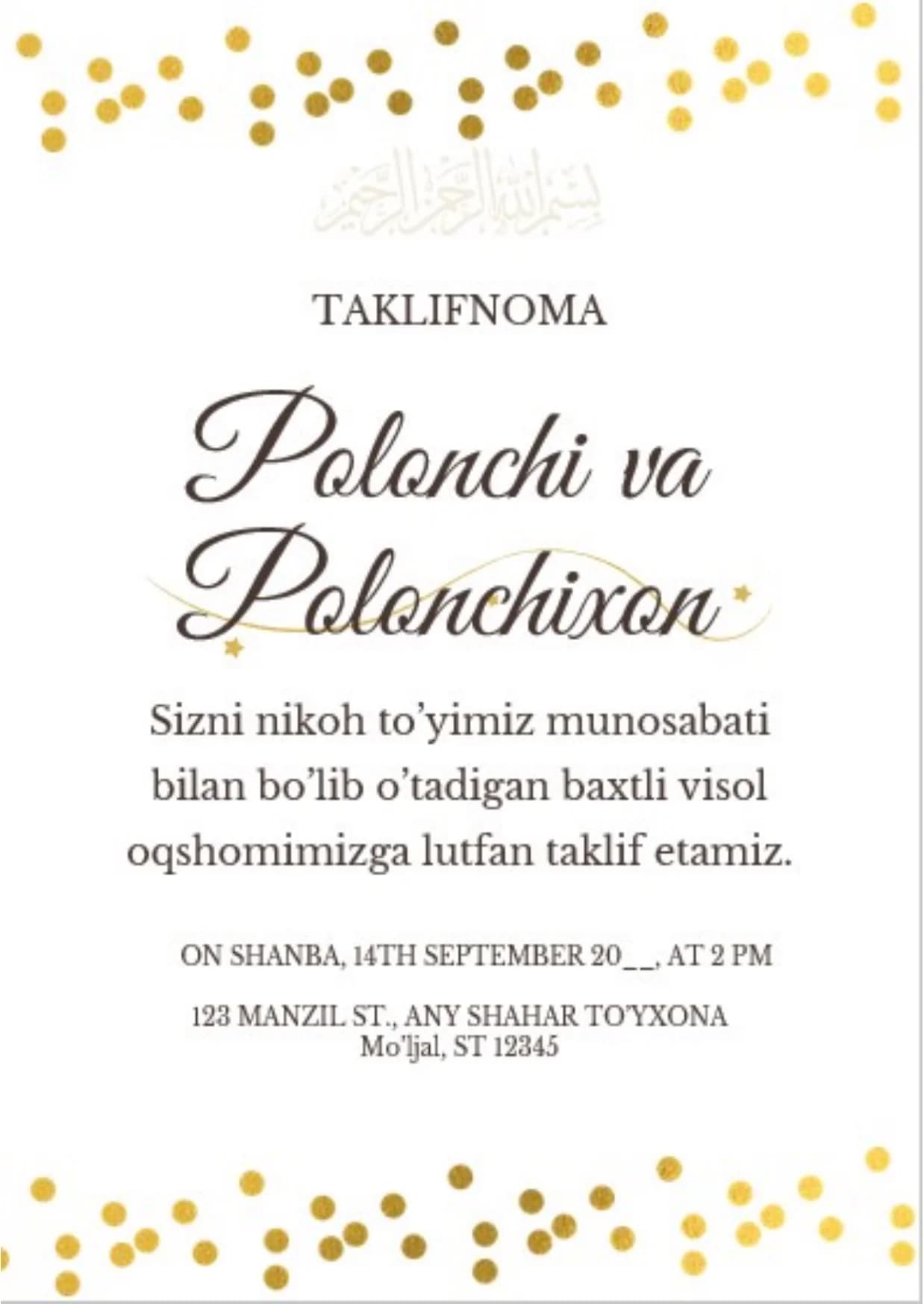 Taklifnoma SHABLON