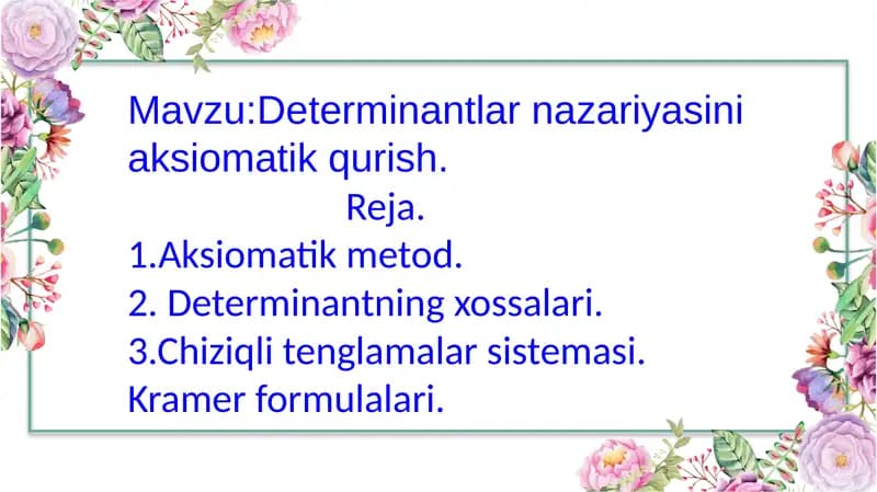 nazariyasini aksiomatik qurish
