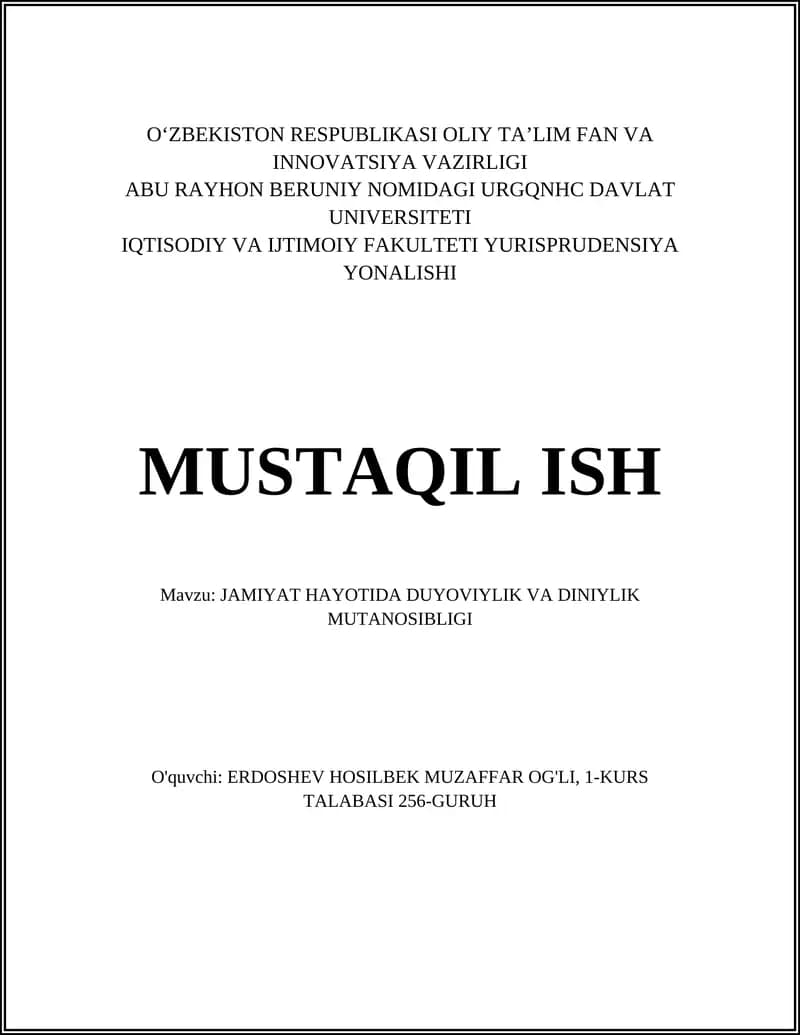 Jamiyat hayotida duyoviylik va diniylik mutanosibligi