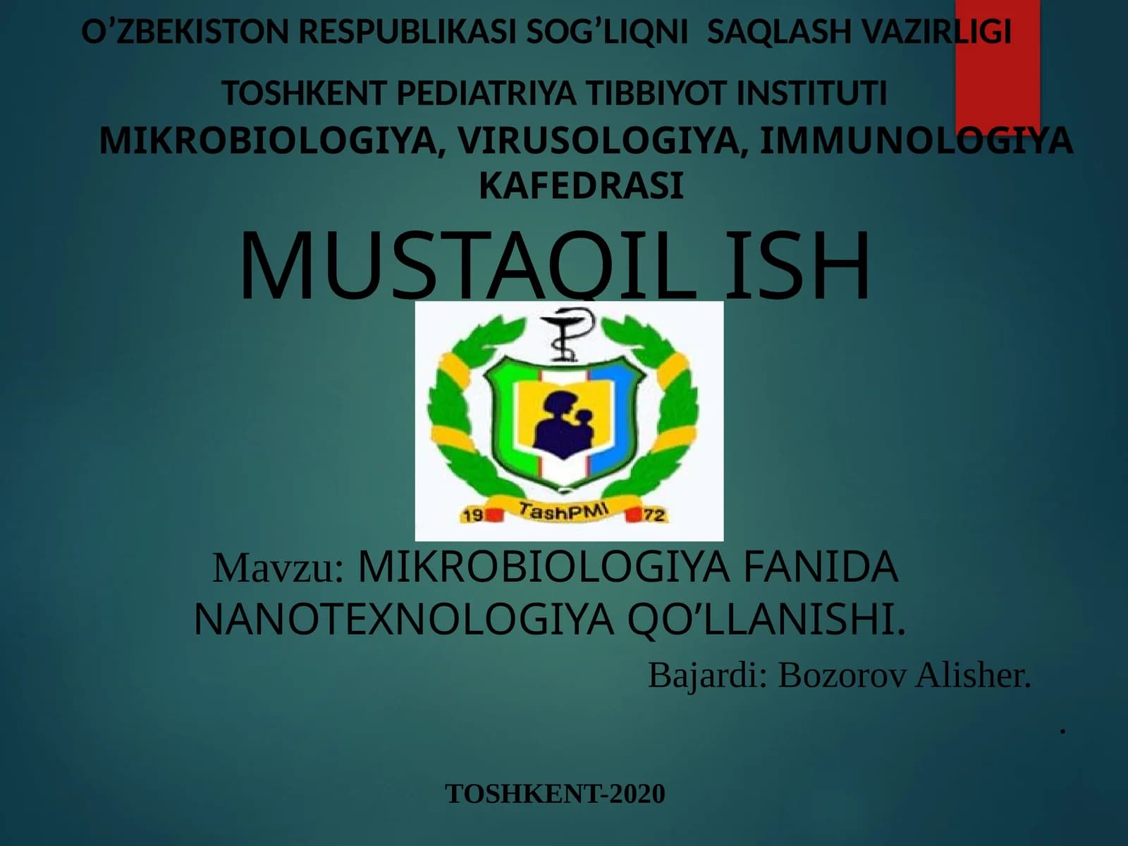MIKROBIOLOGIYA FANIDA NANOTEXNOLOGIYA QO’LLANISHI