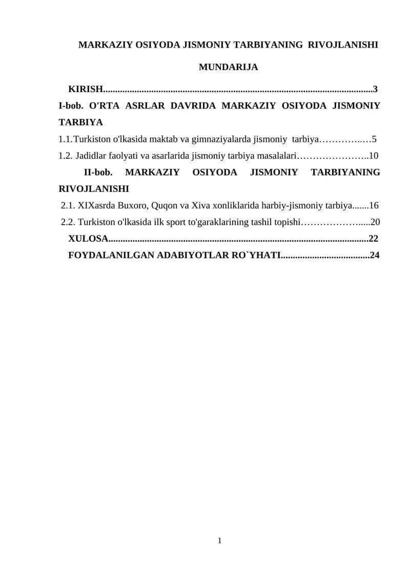 MARKAZIY OSIYODA JISMONIY TARBIYANING RIVOJLANISHI