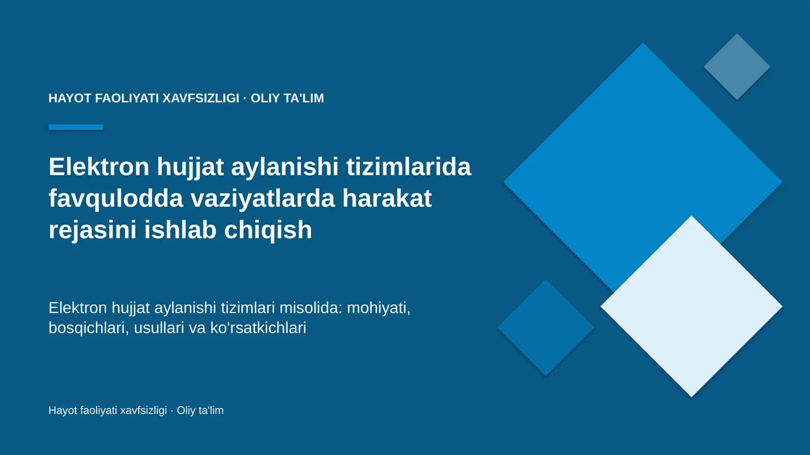 Elektron hujjat aylanishi tizimlarida favqulodda vaziyatlarda harakat rejasini ishlab chiqish