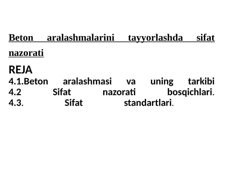 Betonaralashmalarini tayyorlashda sifat nazorati