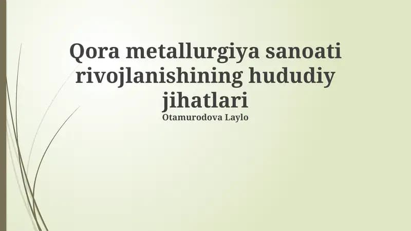 Qora metallurgiya sanoati rivojlanishining hududiy jihatlari