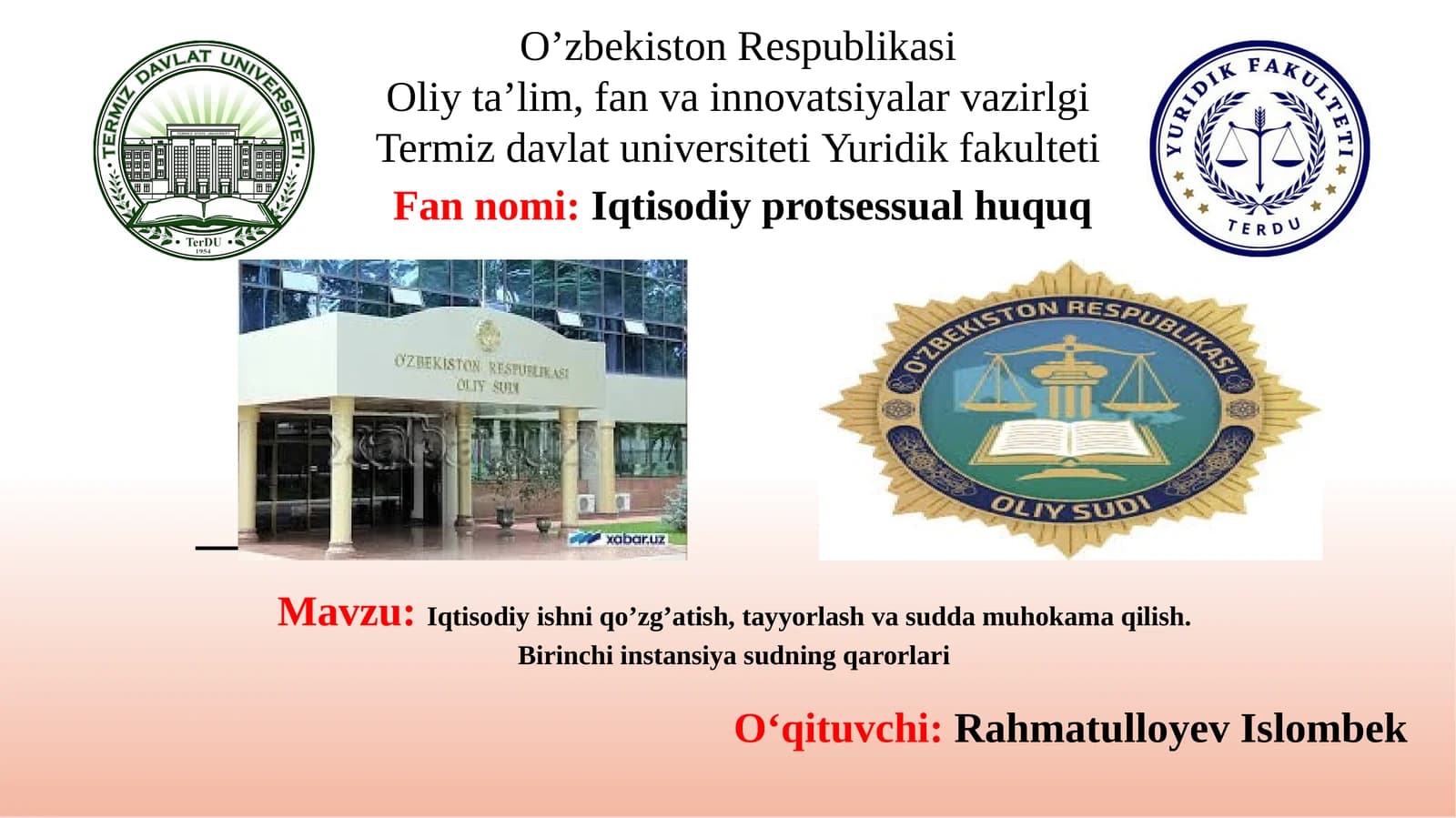 Iqtisodiy ishni qo’zg’atish, tayyorlash va sudda muhokama qilish.  Birinchi instansiya sudning qarorlari