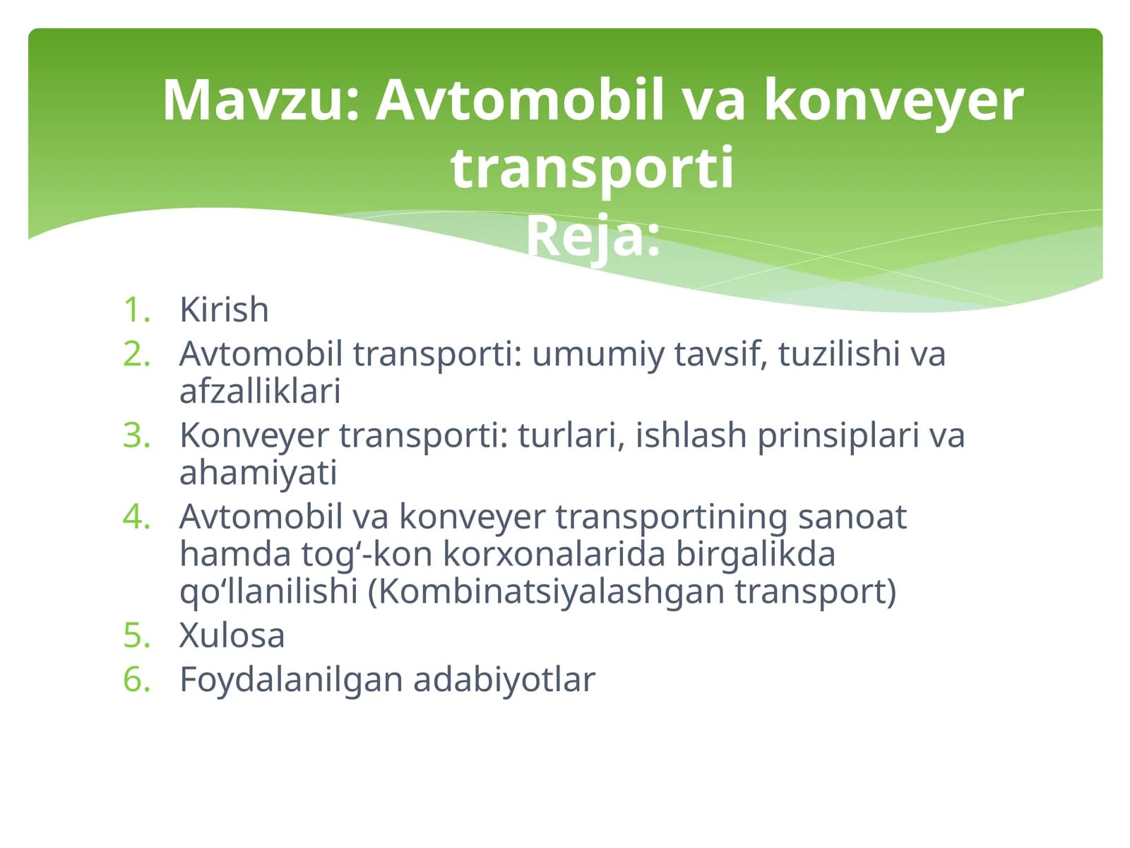 Avtomobil va konveyer transporti
