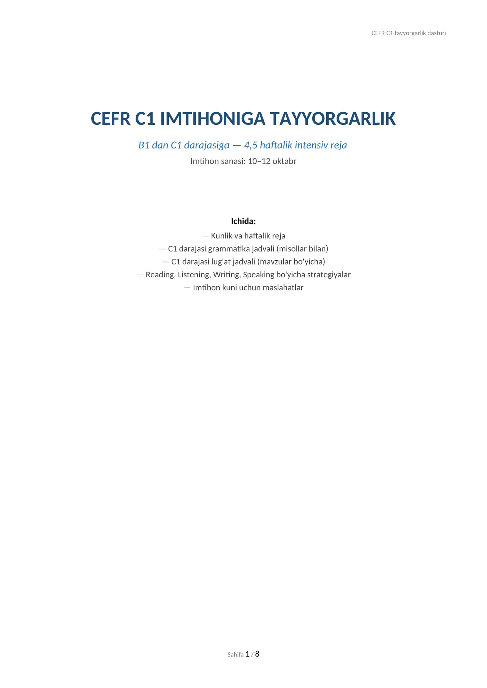 CEFR C1 tayyorgarlik dasturi