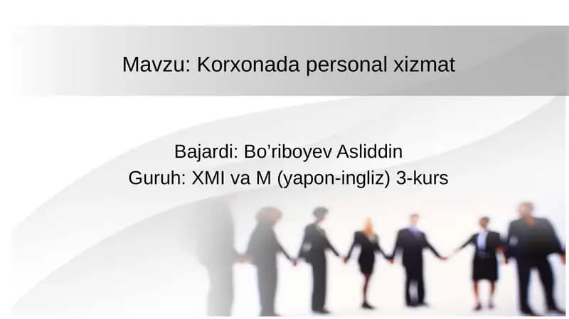 Korxonada personal xizmat