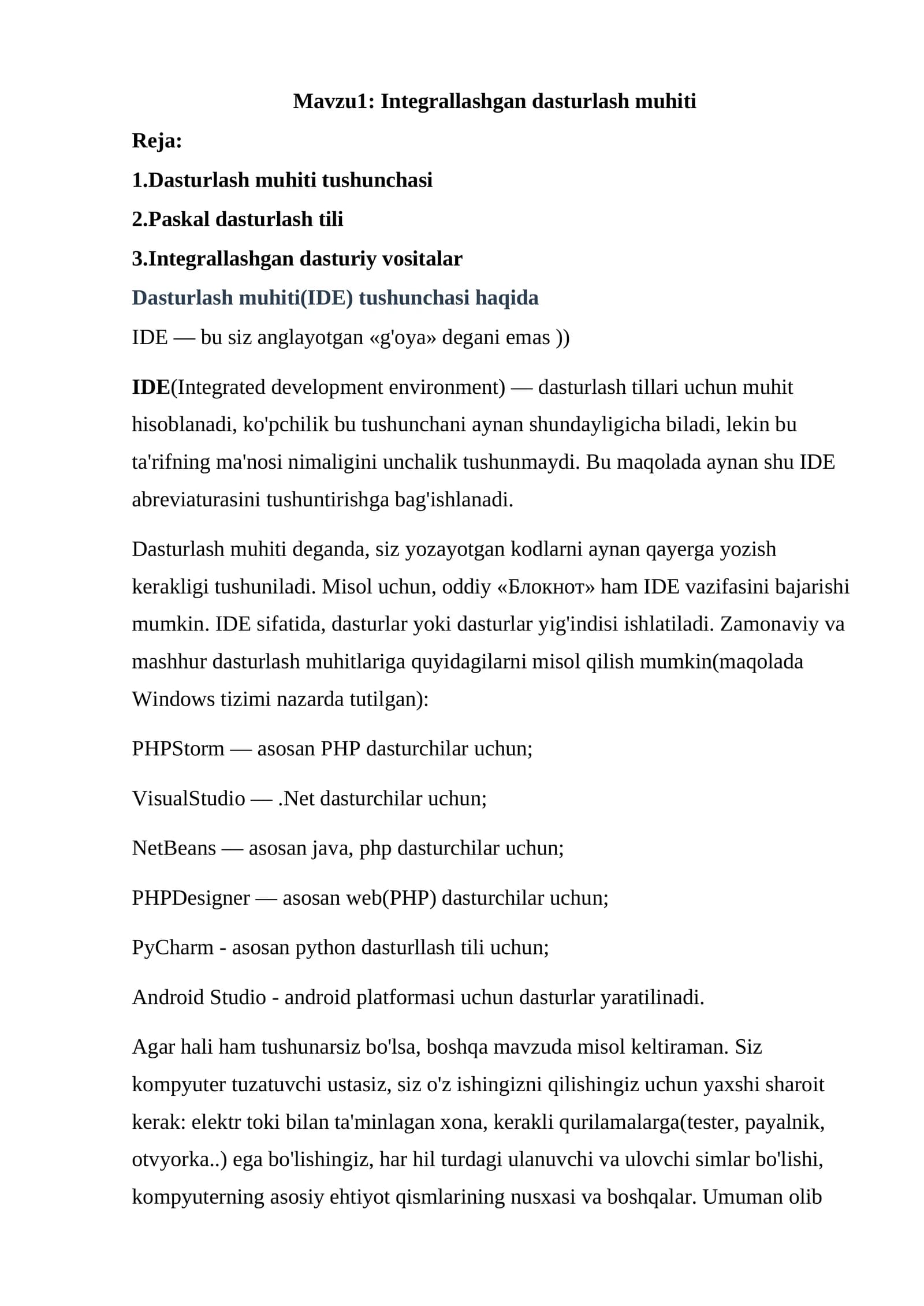 Integrallashgan dasturlash muhiti