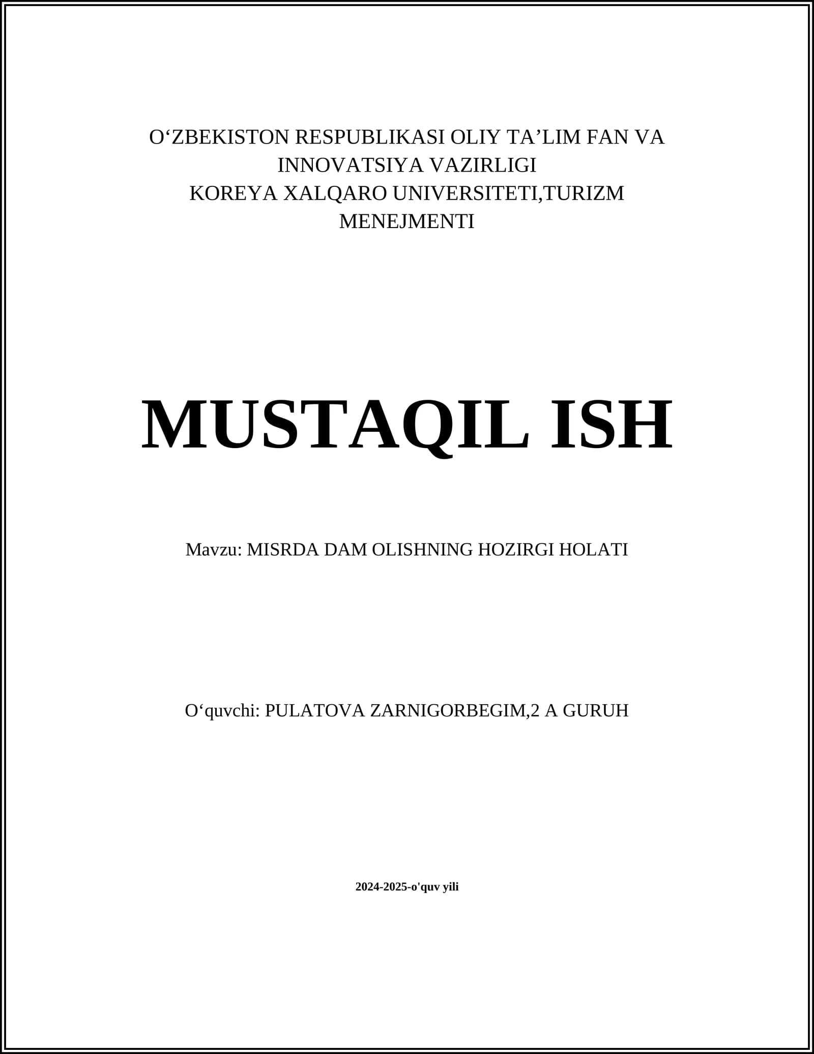 MISRDA DAM OLISHNING AHAMIYATI
