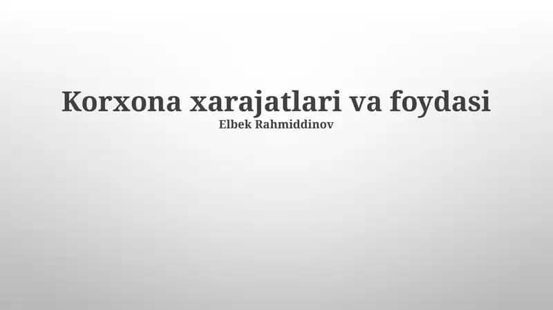 Sof Foyda va Uning Tahlili