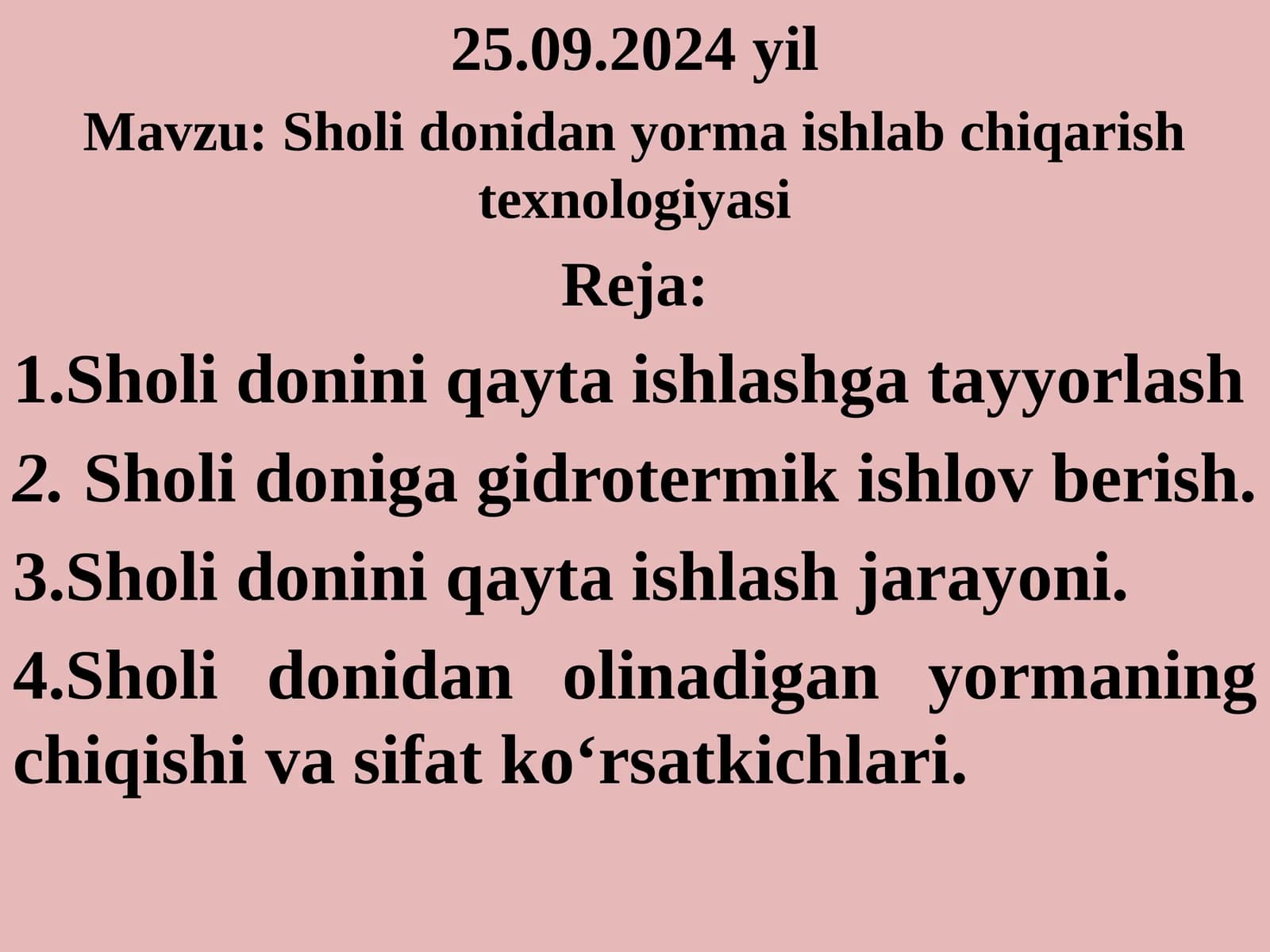 Sholi donidan yorma ishlab chiqarish texnologiyasi