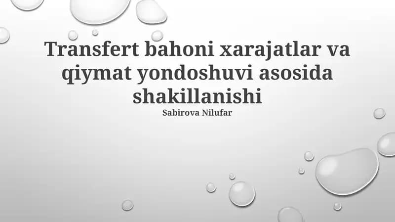 Transfert narxlari va qiymat yondashuvining tahlili
