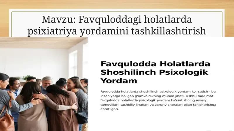 Favquloddagi holatlarda psixiatriya yordamini tashkillashtirish