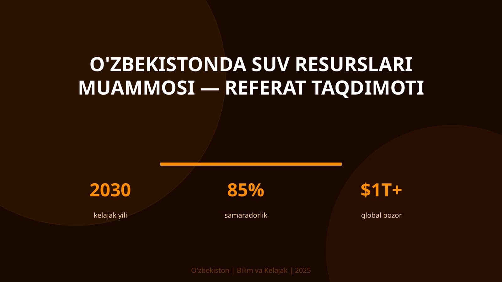O'ZBEKISTONDA SUV RESURSLARI MUAMMOSI — REFERAT TAQDIMOTI