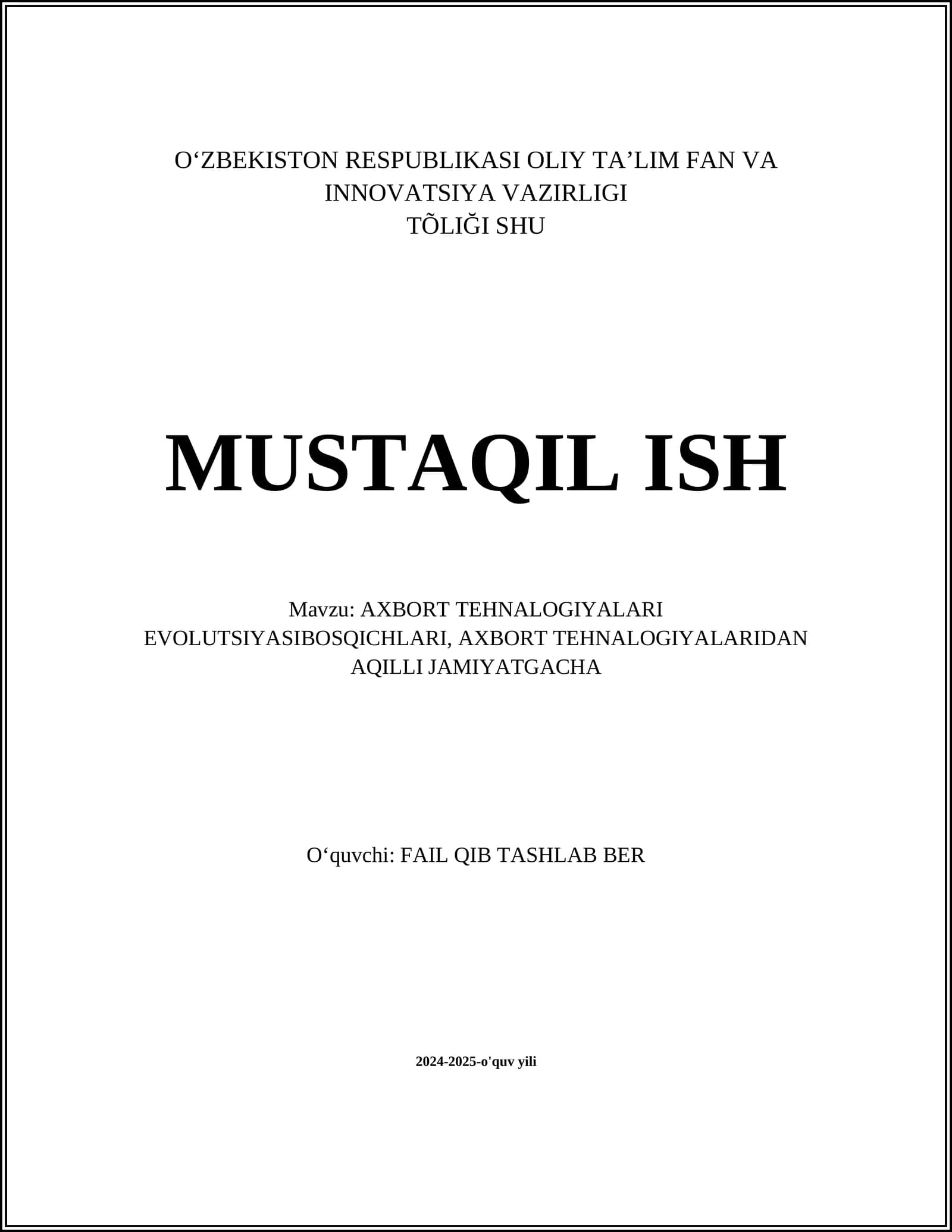 AXBORT TEHNALOGIYALARI EVOLUTSIYASIBOSQICHLARI