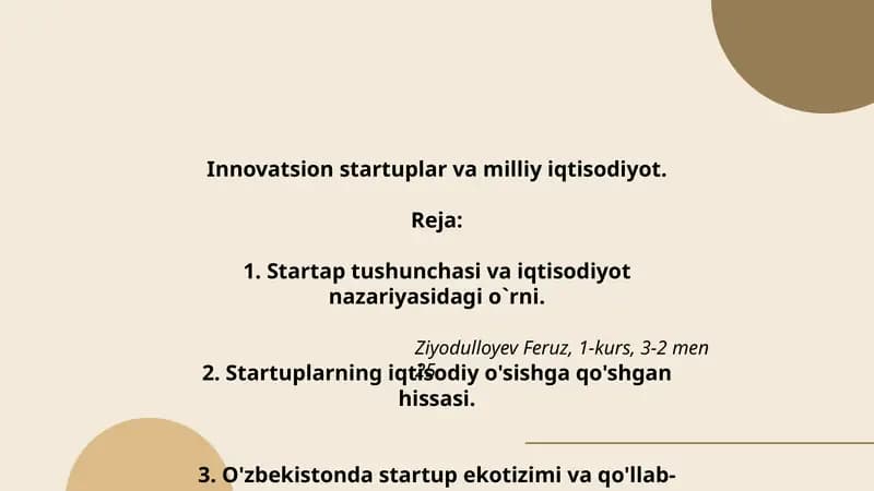 Innovatsion startuplar va milliy iqtisodiyot