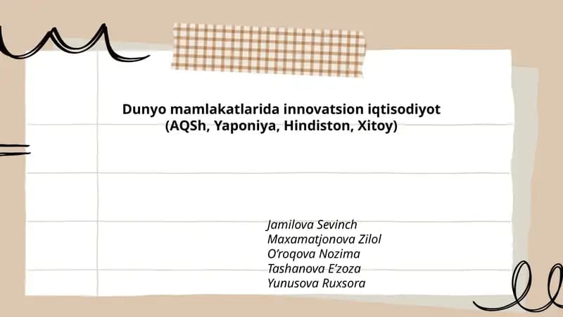 Dunyo mamlakatlarida innovatsion iqtisodiyot (AQSh, Yaponiya, Hindiston, Xitoy)
