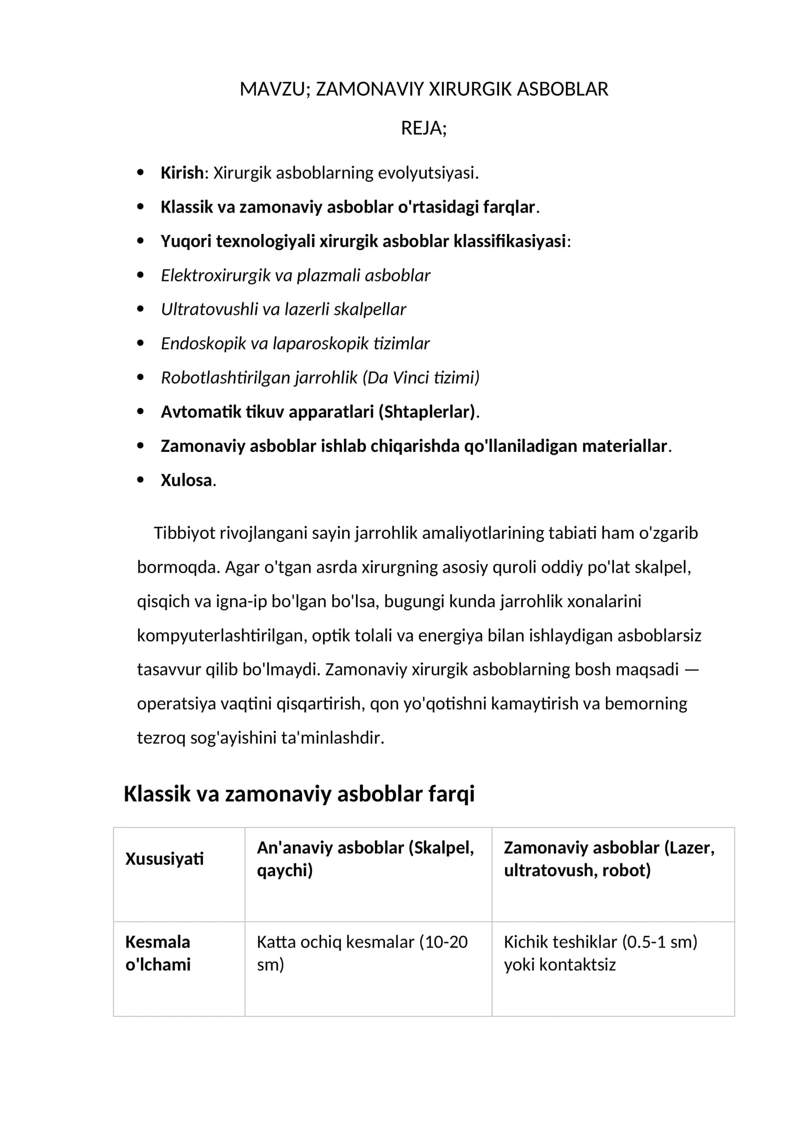 ZAMONAVIY XIRURGIK ASBOBLAR